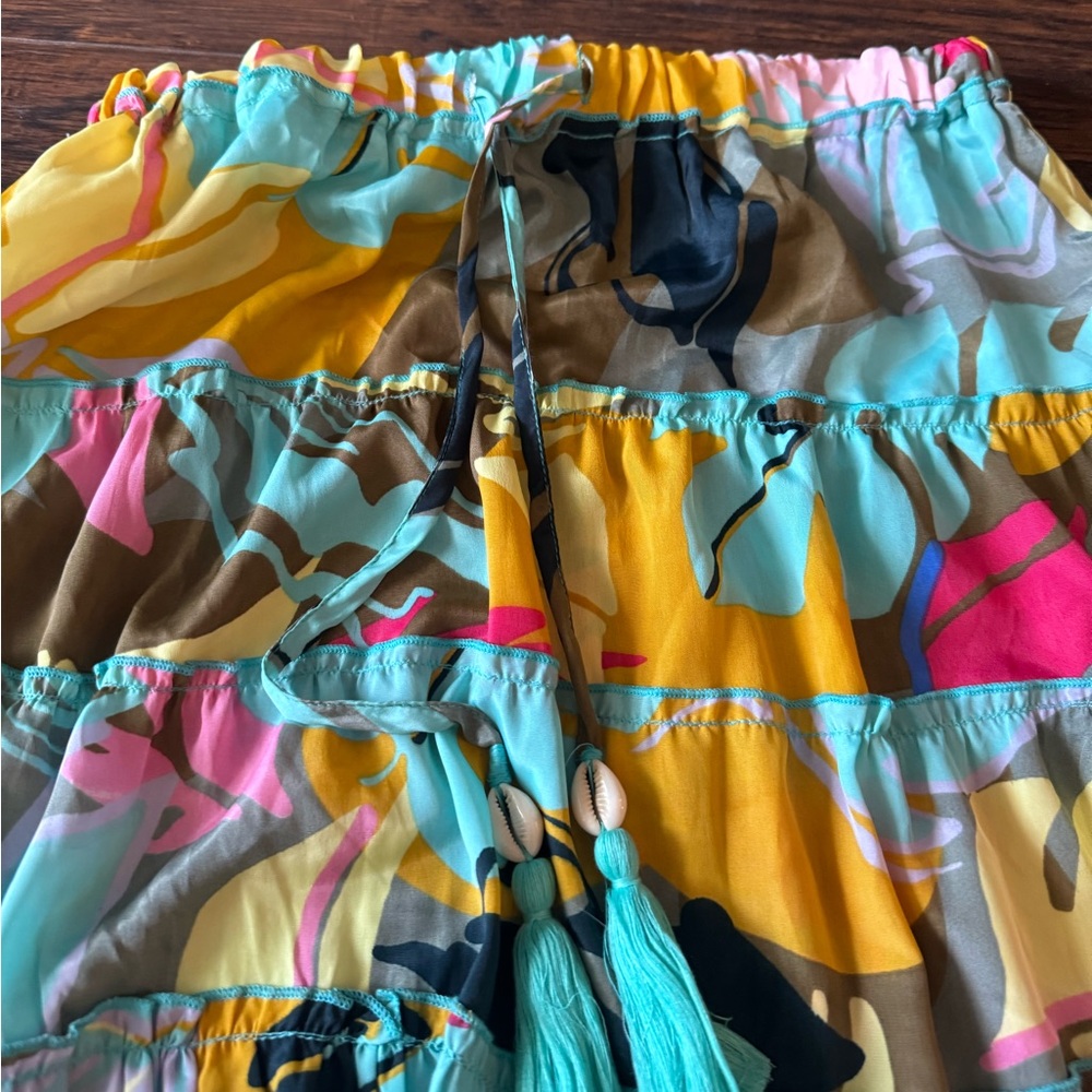 True Destinations Bohemian Resort Wear, Tiered Silky Tropical Gypsy Maxi Skirt S - Picture 4 of 7